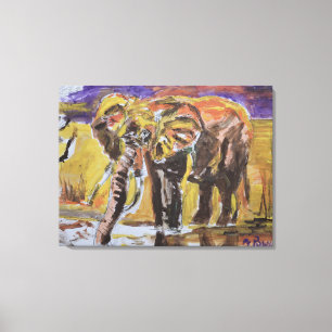 African Elephant Sunset Neo-Expressionist Canvas Print