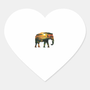 African Elephant Sunset Safari Nature Lovers Shirt Heart Sticker