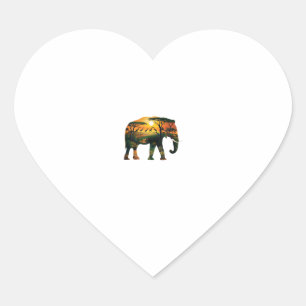 African Elephant Sunset Safari Nature Lovers Shirt Heart Sticker