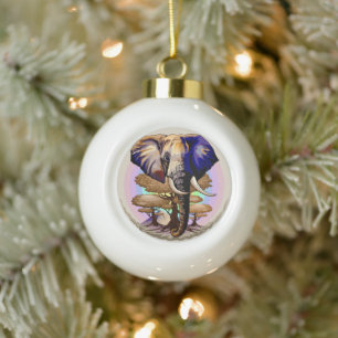 African Elephant Surreal Portrait  Ceramic Ball Christmas Ornament