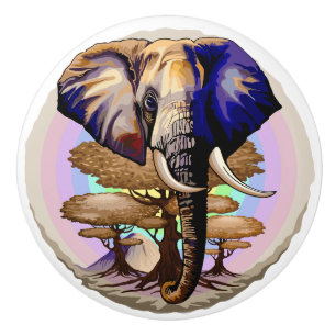 African Elephant Surreal Portrait Ceramic Knob
