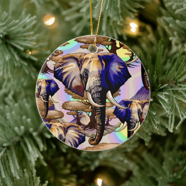 African Elephant Surreal Portrait  Ceramic Ornament (Tree)
