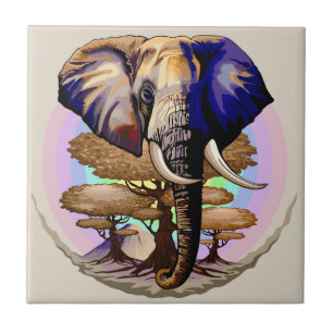 African Elephant Surreal Portrait Ceramic Tile