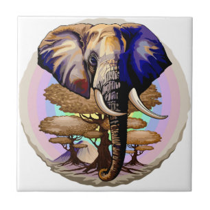 African Elephant Surreal Portrait  Ceramic Tile