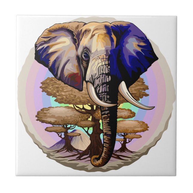 African Elephant Surreal Portrait  Ceramic Tile (Front)