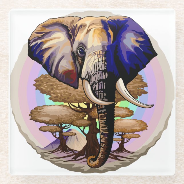 African Elephant Surreal Portrait  Glass Coaster (Front)