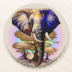 African Elephant Surreal Portrait  Round Paper Coaster