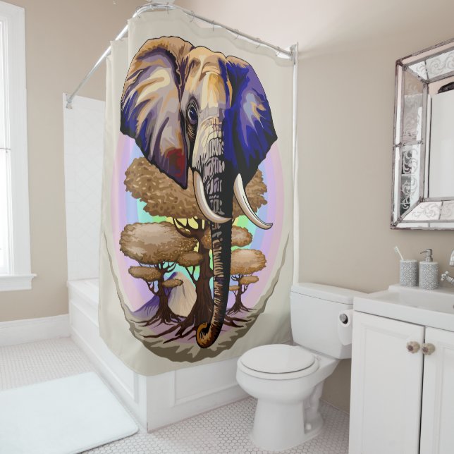 African Elephant Surreal Portrait  Shower Curtain (In Situ)