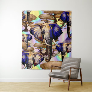 African Elephant Surreal Portrait  Tapestry