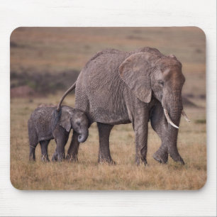 African Elephant with Baby Mouse Pad