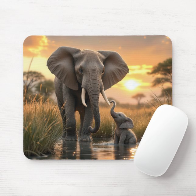  African Elephant With Her Baby Mouse Pad (With Mouse)