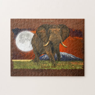 African Elephant with Moon & Mt Kilimanjaro Puzzle
