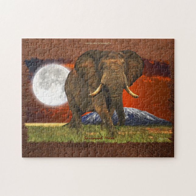 African Elephant with Moon & Mt Kilimanjaro Puzzle (Horizontal)
