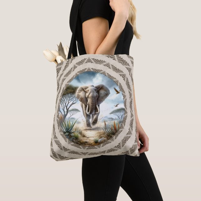 African Elephant With Pattern  Tote Bag (Close Up)
