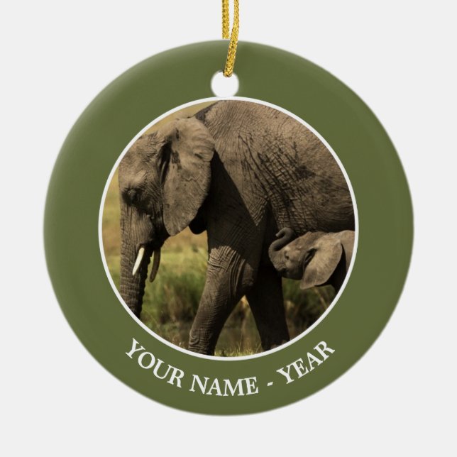 African Elephants Ceramic Tree Decoration (Front)