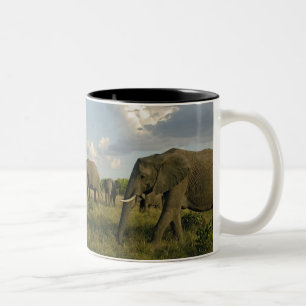 African Elephants grazing, Loxodonta africana, Two-Tone Coffee Mug
