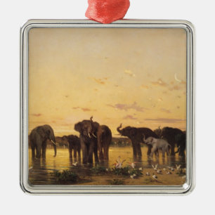African Elephants Metal Ornament