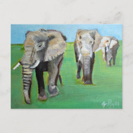 African Elephants Painting Art Postcard