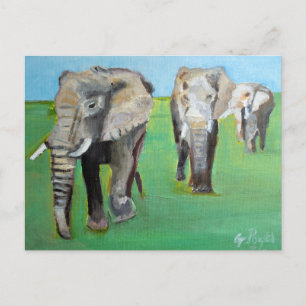 African Elephants Painting Art Postcard