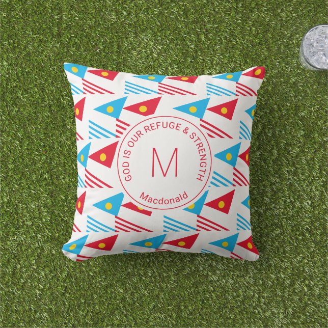 African Ethnic Geometric Triangles Monogram  Cushion (Grass)
