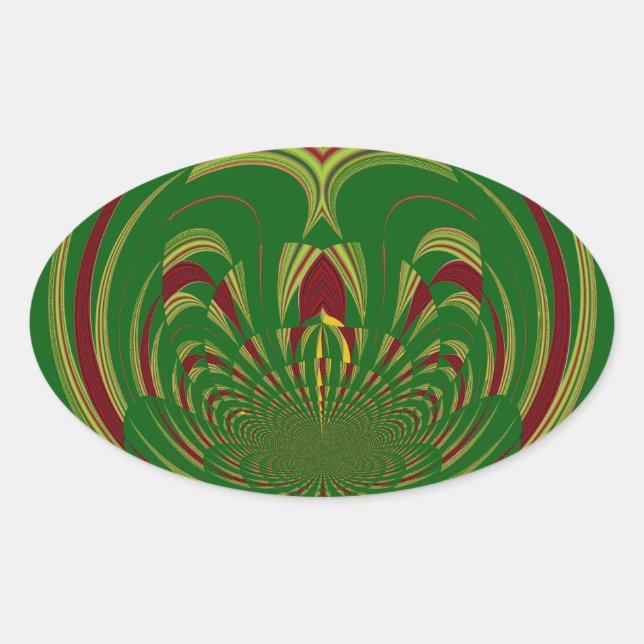 African Ethnic Green Floral Motif Pattern Design Oval Sticker (Front)