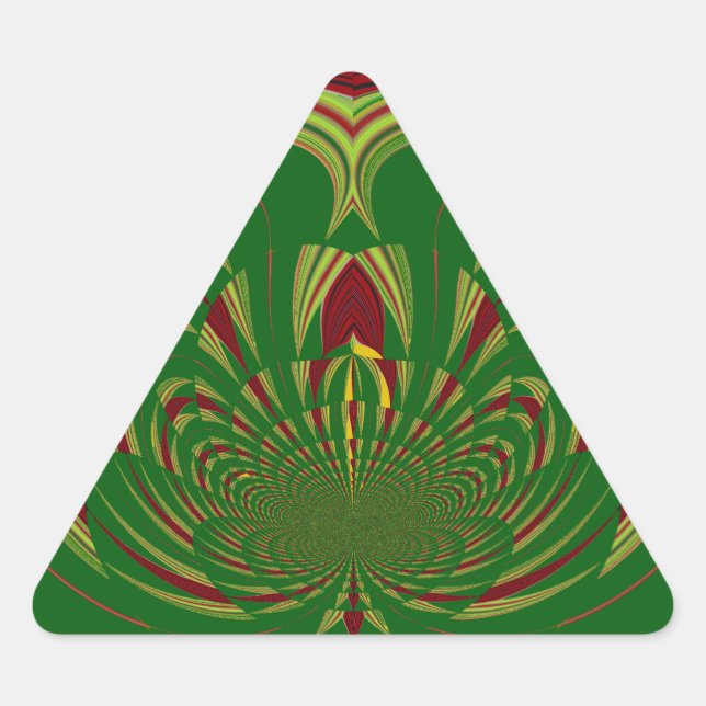 African Ethnic Green Floral Motif Pattern Design Triangle Sticker (Front)