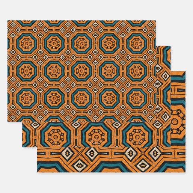 African Ethnic Inspired Pattern No10 Wrapping Paper Sheet (Set)