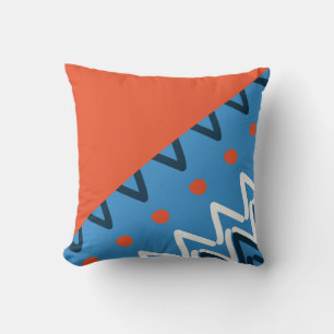 African Ethnic Orange Blue Mix Throw Pillow