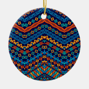 African ethnic pattern funky colours ceramic ornament