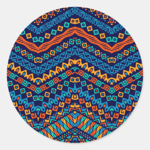 African ethnic pattern funky colours classic round sticker