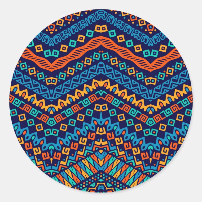 African ethnic pattern funky colours classic round sticker (Front)