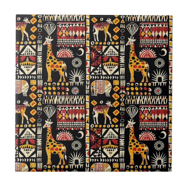 African ethnic traditional ornament, tribal patter ceramic tile (Front)