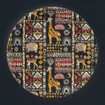 African ethnic traditional ornament, tribal patter paper plate<br><div class="desc">African ethnic traditional ornament,  tribal patterns,  decor,  rock cave paintings,  mythical creatures,  animals</div>