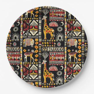 African ethnic traditional ornament, tribal patter paper plate