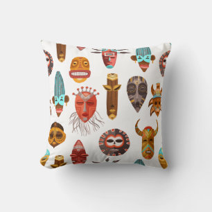 African Ethnic Tribal Masks Cushion