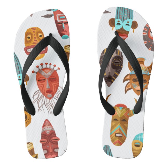 African Ethnic Tribal Masks Seamless Pattern  Thongs (Footbed)