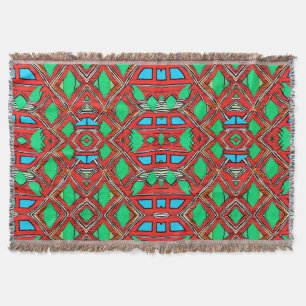 African Fabric Red Green Blue Pattern Design Throw Blanket