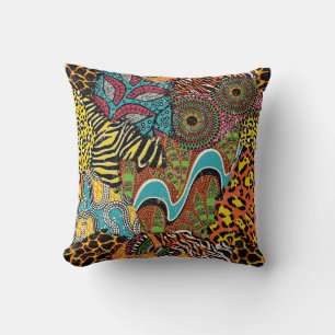 African Fabric: Wild Animal Patchwork. Cushion