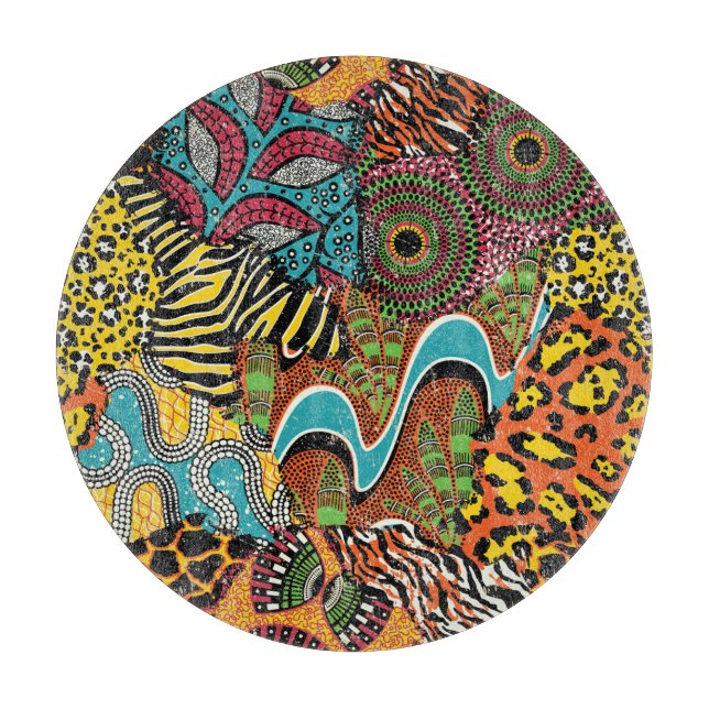 African Fabric: Wild Animal Patchwork. Cutting Board (Front)