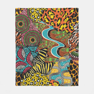 African Fabric: Wild Animal Patchwork. Fleece Blanket