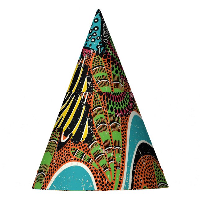 African Fabric: Wild Animal Patchwork. Party Hat (Front)