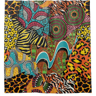 African Fabric: Wild Animal Patchwork. Shower Curtain