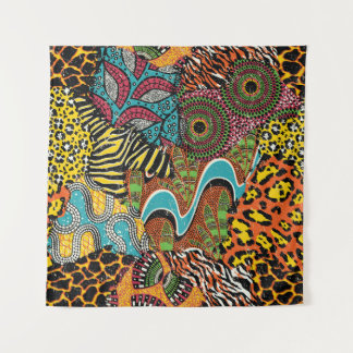 African Fabric: Wild Animal Patchwork. Tapestry