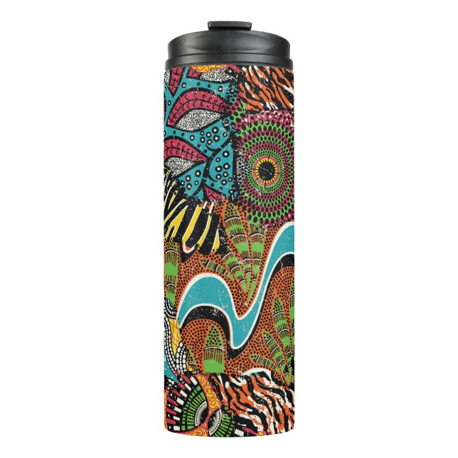 African Fabric: Wild Animal Patchwork. Thermal Tumbler (Front)