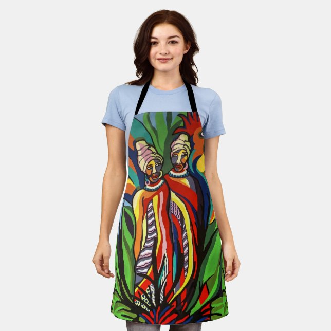 African faces painting on apron (Worn)