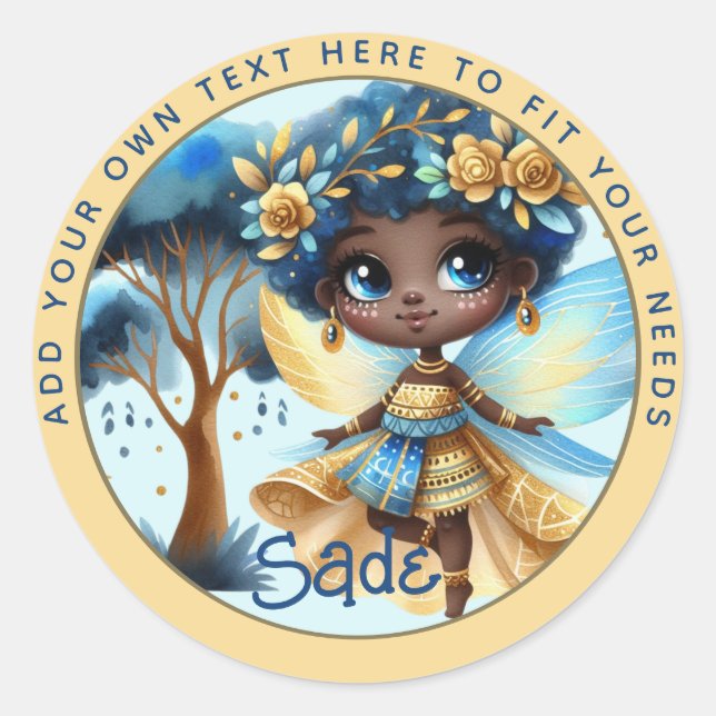African Fairy Birthday Teal Gold Pink Princess Classic Round Sticker (Front)