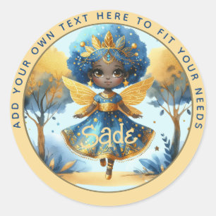 African Fairy Birthday Teal Gold Pink Princess Classic Round Sticker