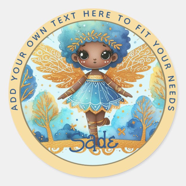 African Fairy Birthday Teal Gold Pink Princess Classic Round Sticker (Front)