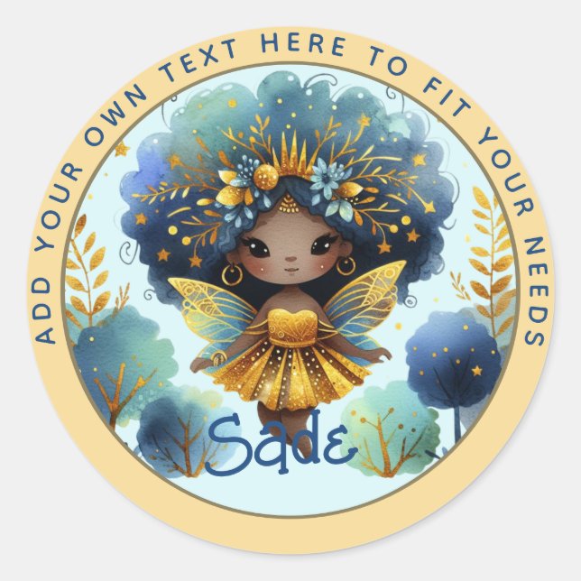 African Fairy Birthday Teal Gold Pink Princess Classic Round Sticker (Front)
