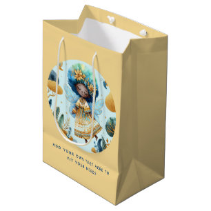 African Fairy Birthday Teal Gold Pink Princess Medium Gift Bag